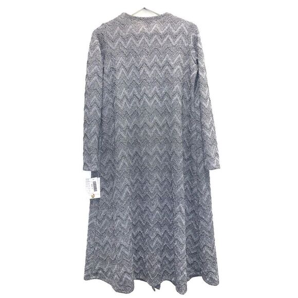 Silver Gray Shimmer Metallic Herringbone Long Sleeve Cardigan Duster - Picture 7 of 7
